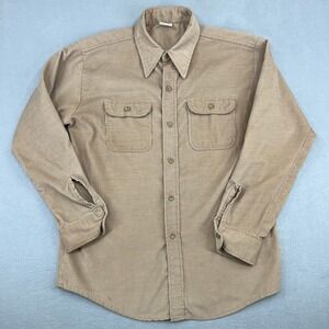 Vintage Ely Mens Corduroy Button Down Shirt Tan Brown Long Sleeve Workwear L